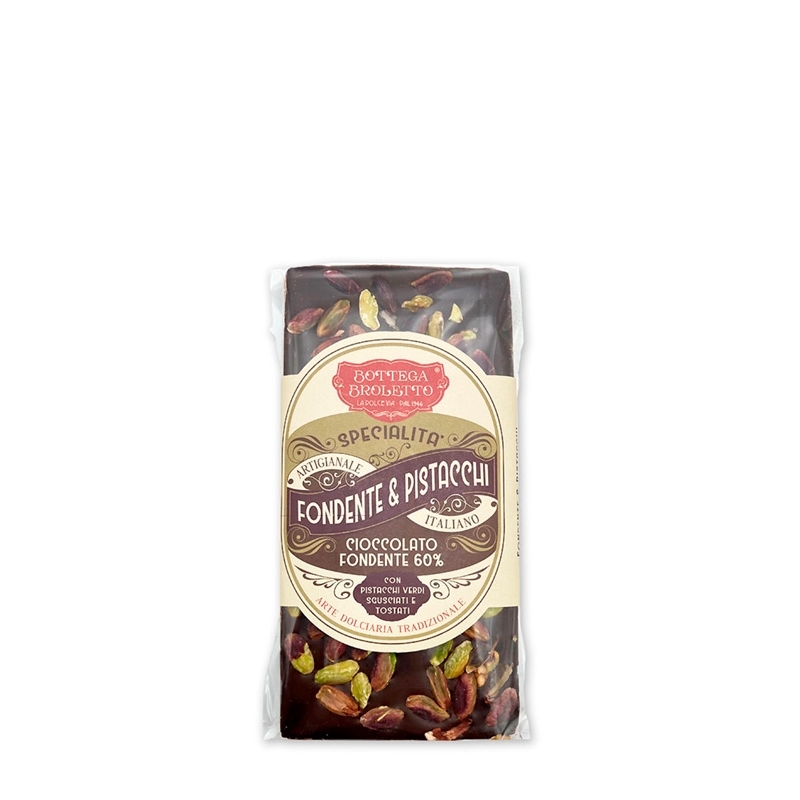 Bar of dark chocolate 60% with Bronte pistachios PDO