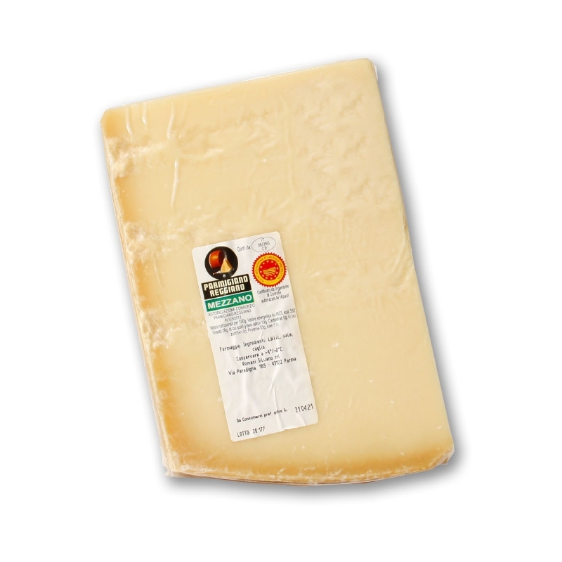 PDO Mezzano Parmesan Cheese aged for 14-16 months approx. 500 g Green wrapped Noi da Parma selection