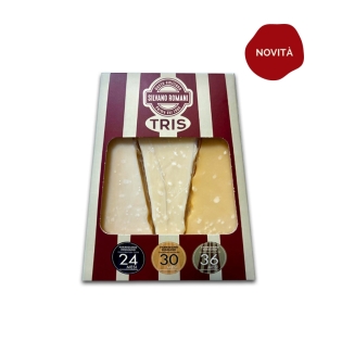 Parmigiano Reggiano PDO tasting trio, aged 24, 30, and 36 months